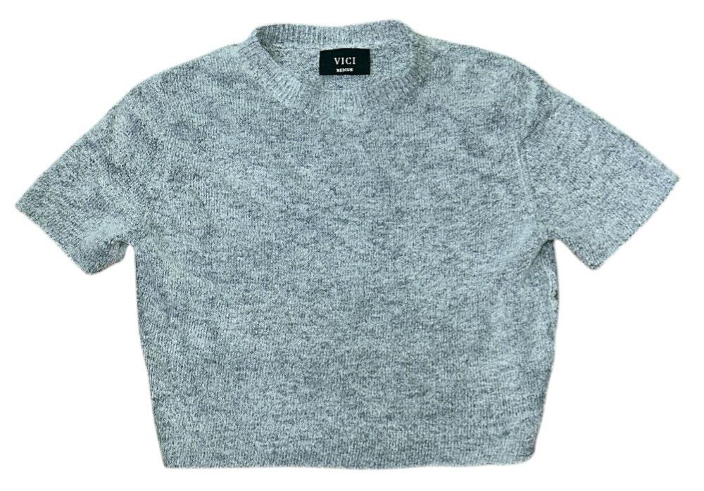 Vici Short Sleeve Cropped High Stretch Gray Sweater Top Women's Medium